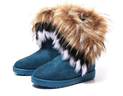 Winter Fur One Cotton Boots Fox Fur Rabbit Fur Snow Boots Women's Middle Tube Warm Cotton Shoes