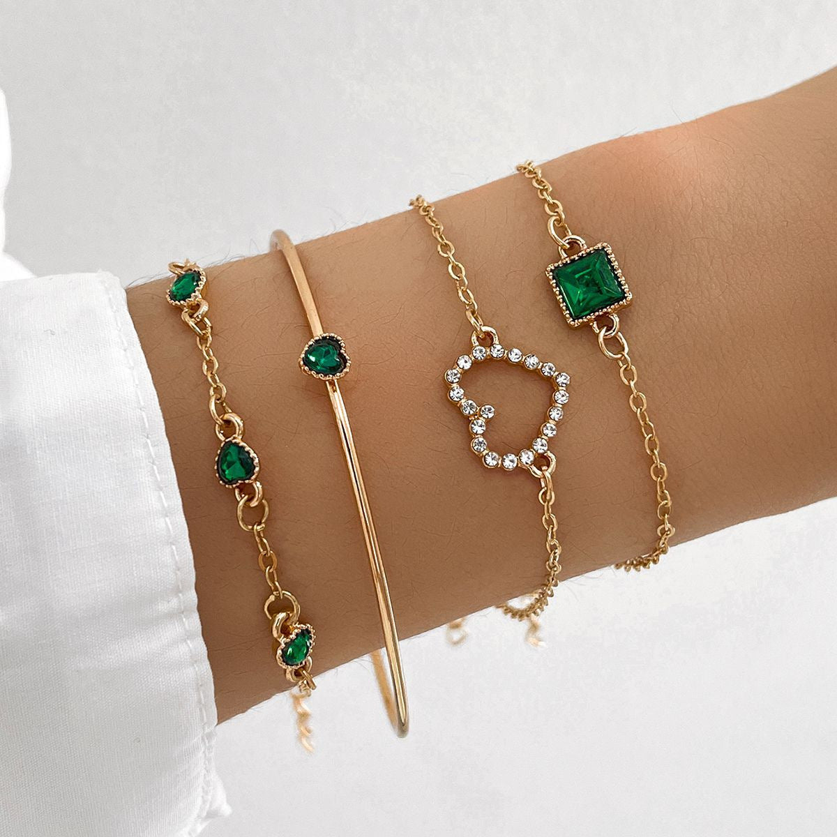 Light Luxury Square Gem Bracelet Female Fully Jeweled Loving Heart Peach Heart