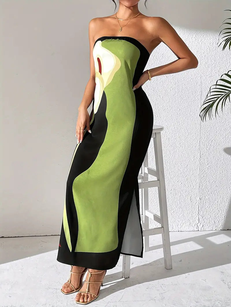 Elegant Print Slit Dress For Women