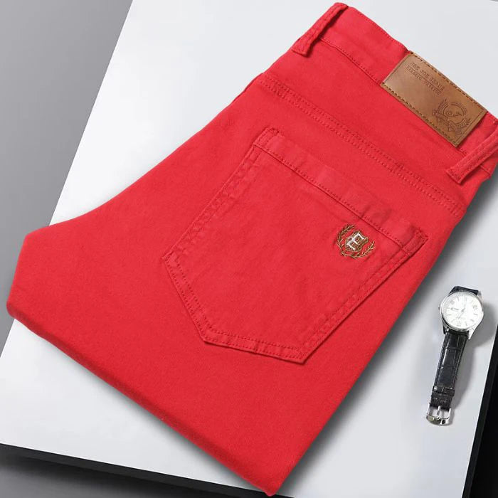 Men's Casual Stretch Skinny Jeans New Elastic Yellow Pink Red Coffee Slim Male Clothing Solid Color Simple Business Denim Trouse