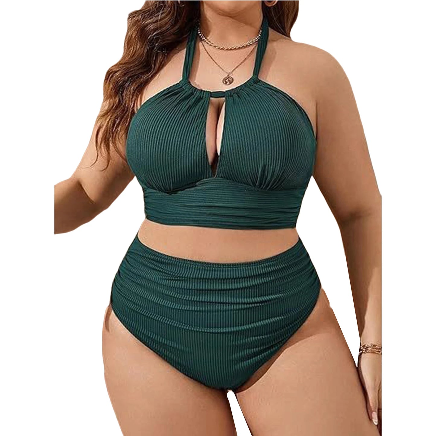 Women Two-Piece Plus Size Swimwear Halter Cutout Tops with Briefs Bikini Swimsuit Pool Beach Bathing Suit Surfing Rash Guard