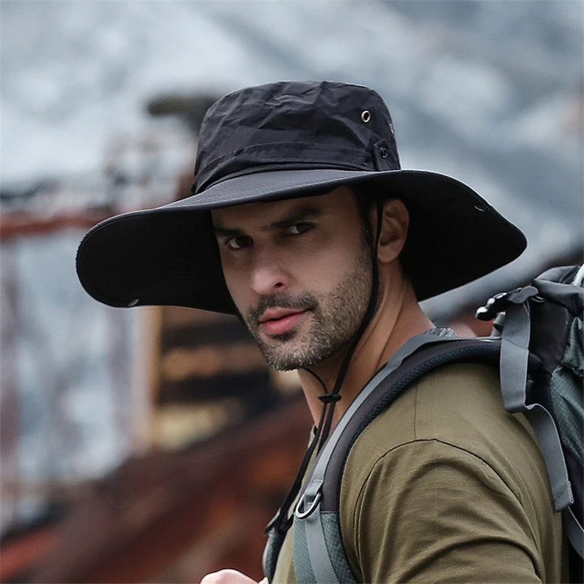 2020 New Fashion Summer Bucket Hat Cowboy Men Outdoor Fishing Hiking Beach Hats Mesh Breathable Anti UV Sun Cap Large Wide Brim