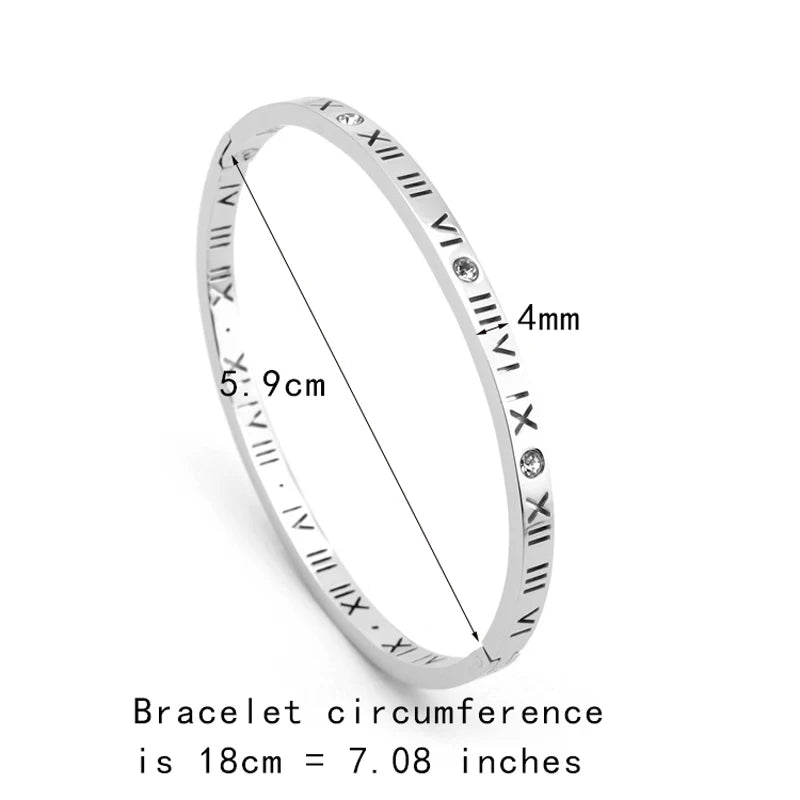 Titanium Steel Bangles Crystal Gold Bangles Roman Numerals Women's Bracelet