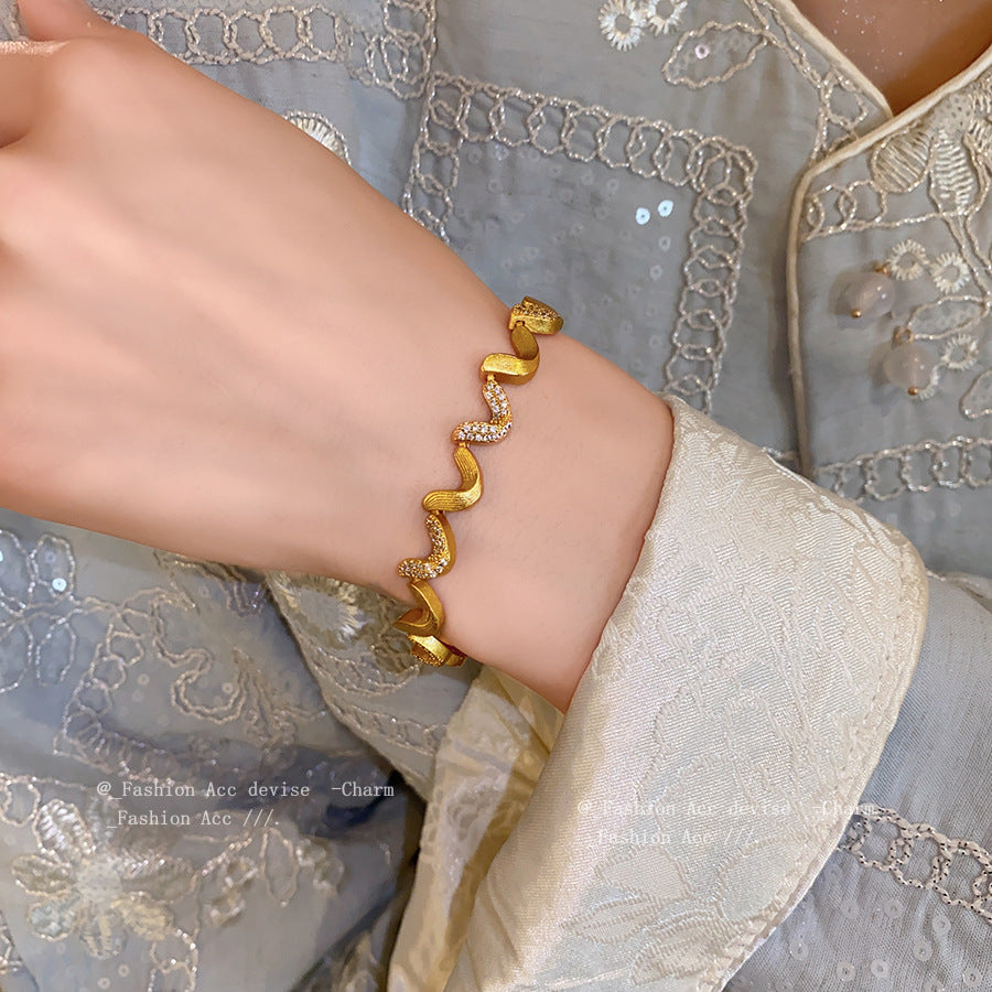 24k Real Gold Electroplated Diamond Wave Bracelet Light Luxury High Sense