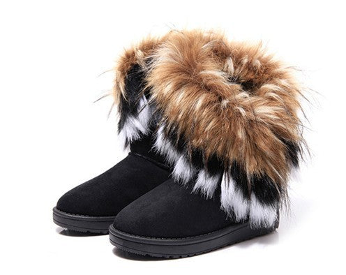 Winter Fur One Cotton Boots Fox Fur Rabbit Fur Snow Boots Women's Middle Tube Warm Cotton Shoes