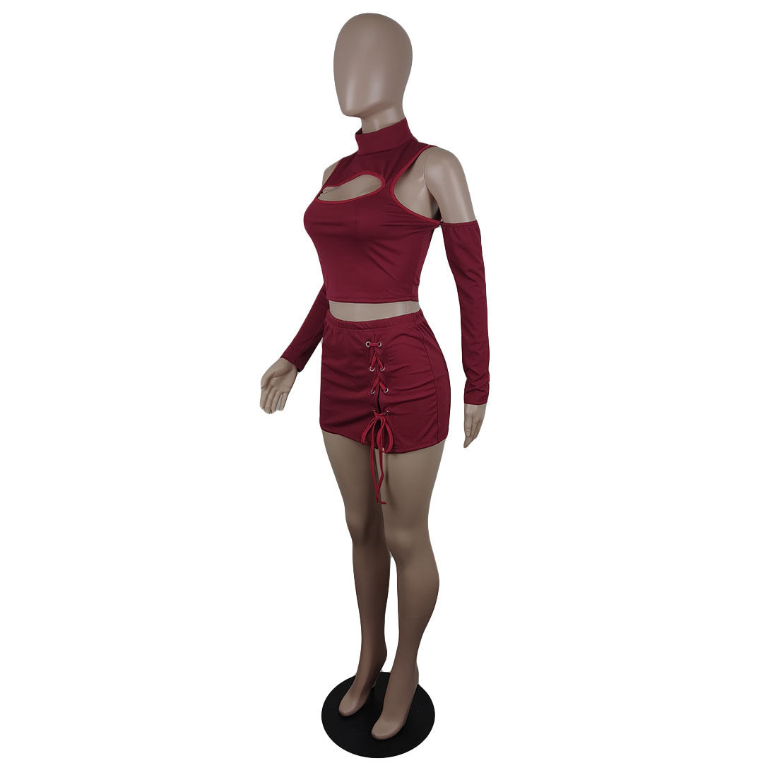 Ladies Skirt Eyelet Tie Shorts Set