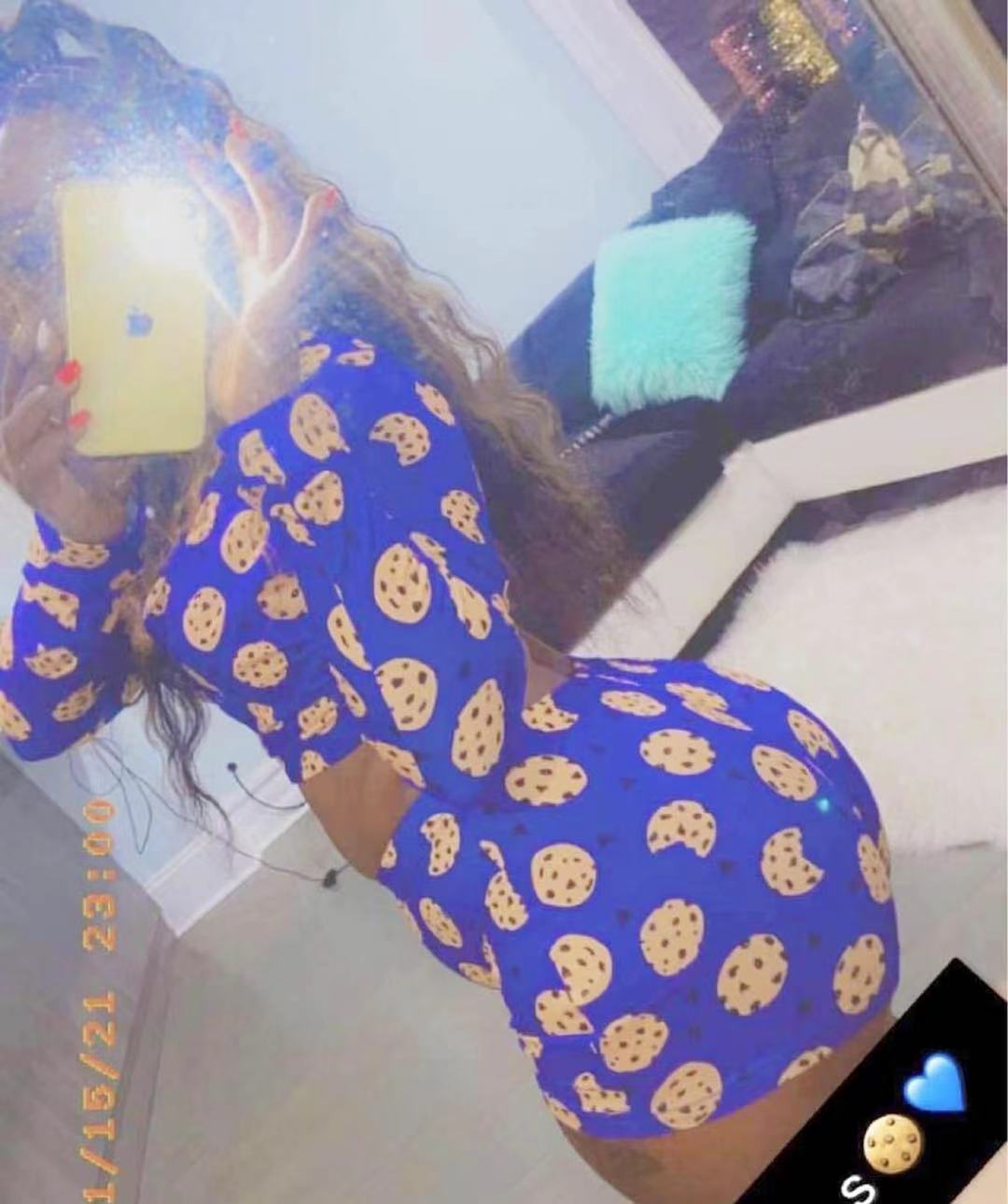 Women's Printed Long Sleeve Shorts Set