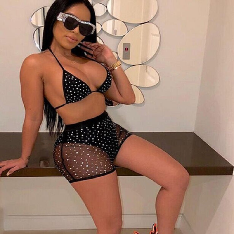 Neon mesh bra and shorts set
