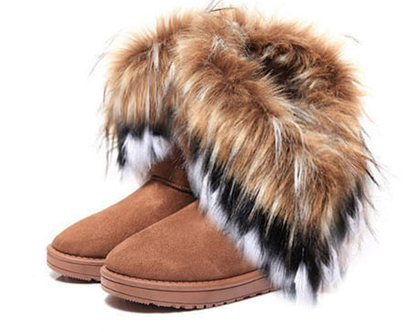 Winter Fur One Cotton Boots Fox Fur Rabbit Fur Snow Boots Women's Middle Tube Warm Cotton Shoes