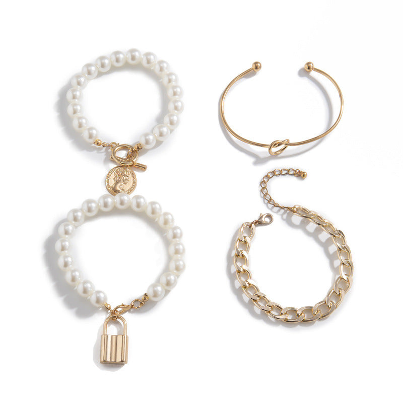 Fashion Alloy Pearl Portrait Bracelet Set