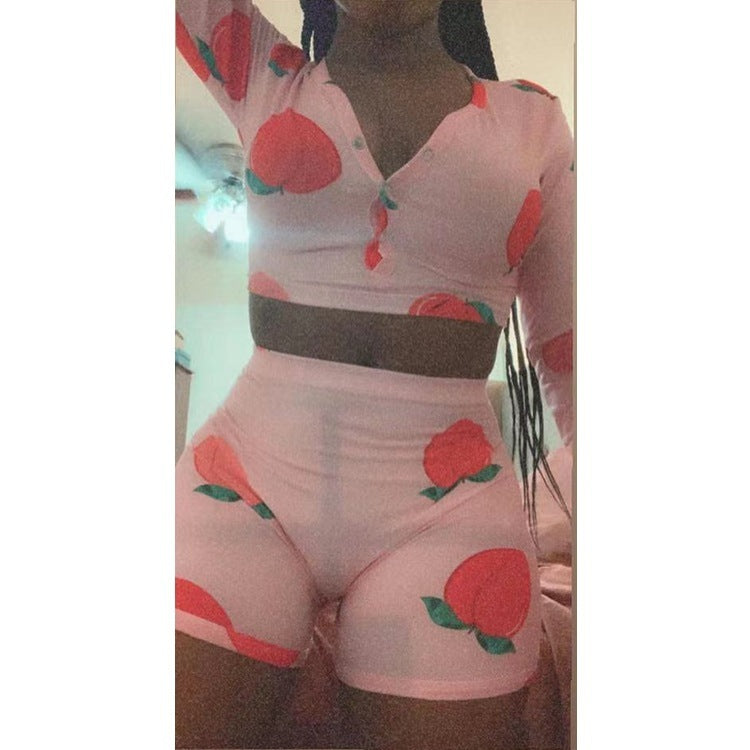 Women's Printed Long Sleeve Shorts Set
