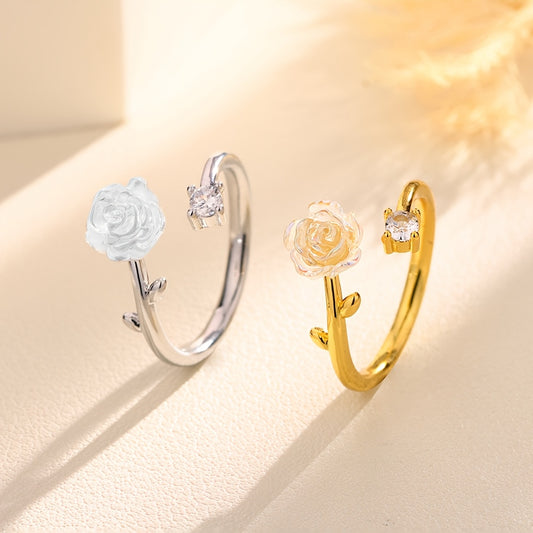 New Thorn Camellia Open Ring For Women, Sweet Girlish Style, Adjustable Rose Flower BFF Pair Rings, Perfect Gift Choice