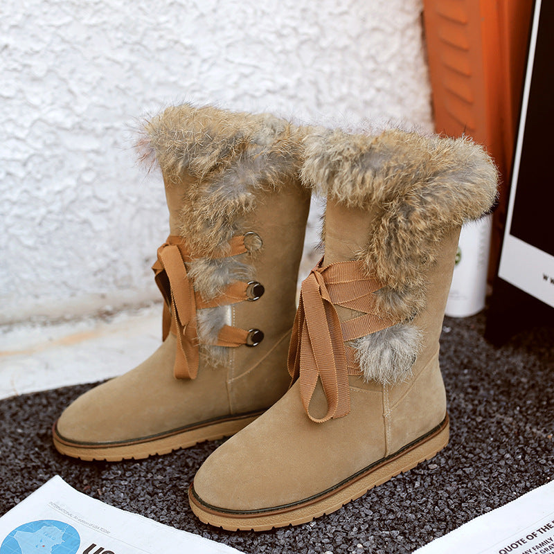 Real rabbit fur flat ankle boots