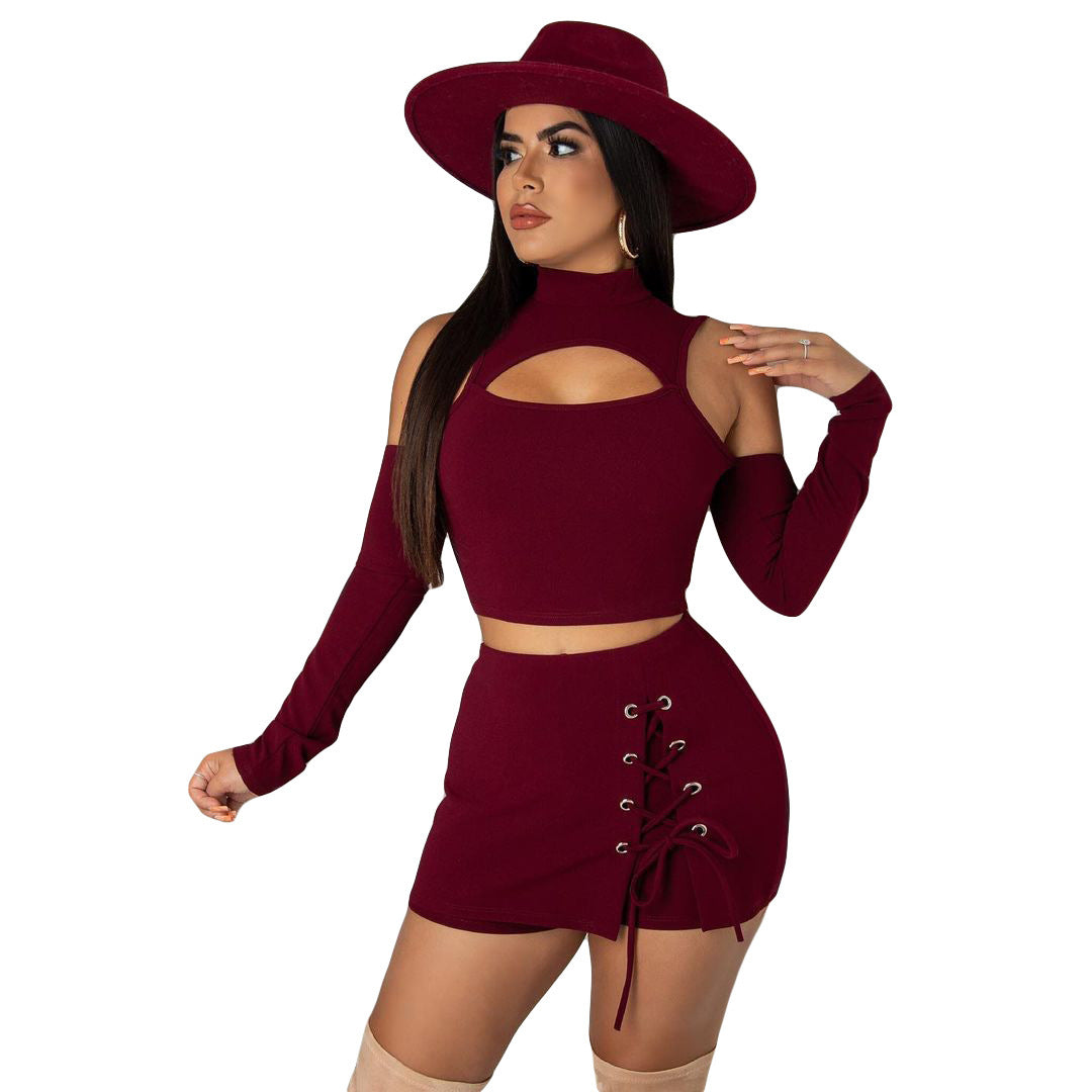 Ladies Skirt Eyelet Tie Shorts Set
