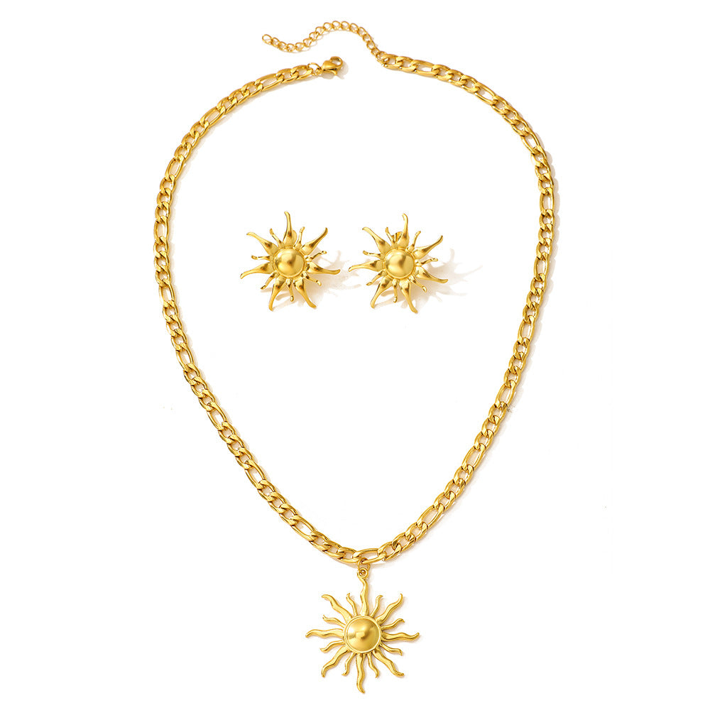 Fashion Sunflower Premium Necklace Earrings Two Piece Set