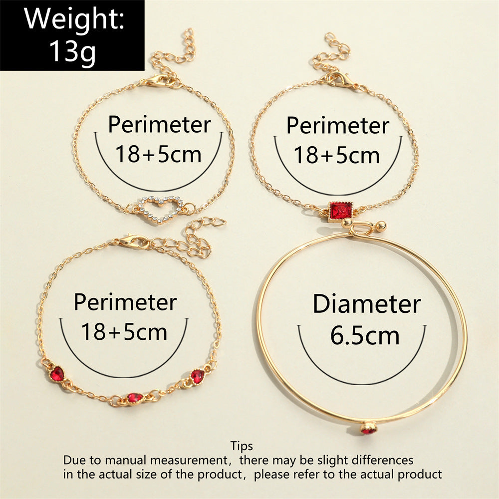 Light Luxury Square  Gem Bracelet Female Fully Jeweled Loving Heart Peach Heart