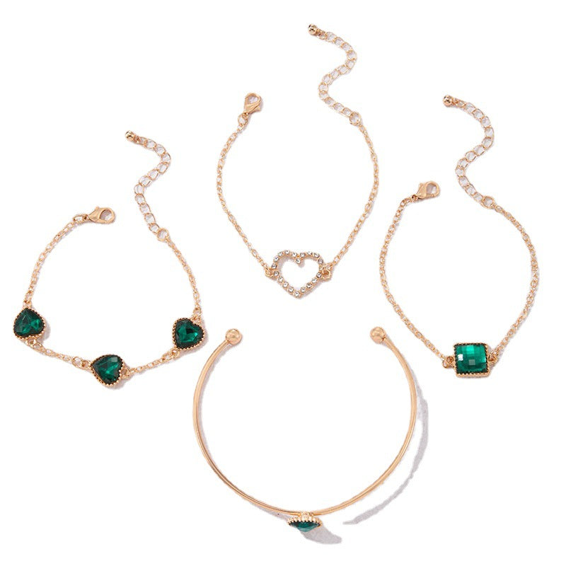 Fashionable Square-Brilliant Heart Bracelet Set Of Four For Women