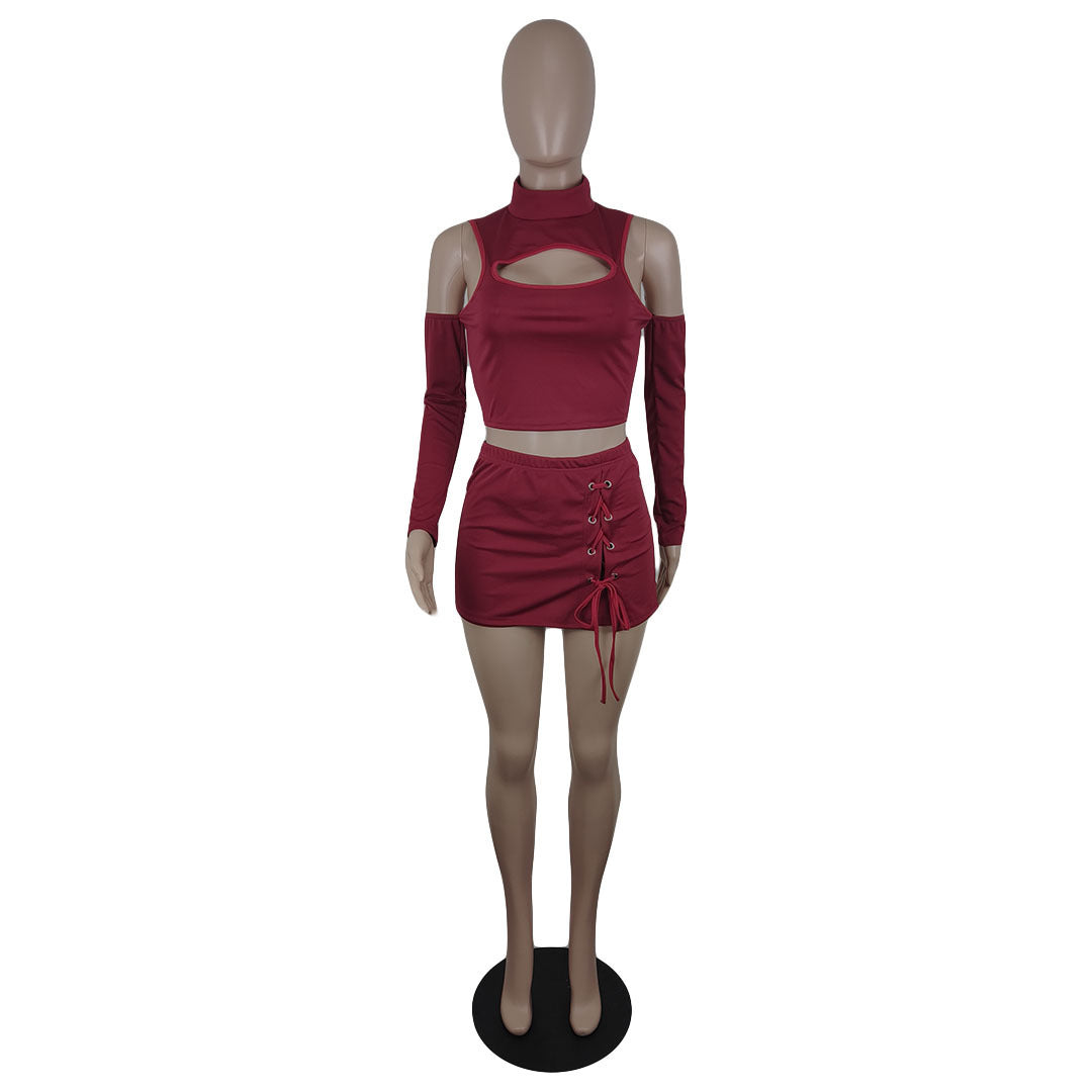 Ladies Skirt Eyelet Tie Shorts Set