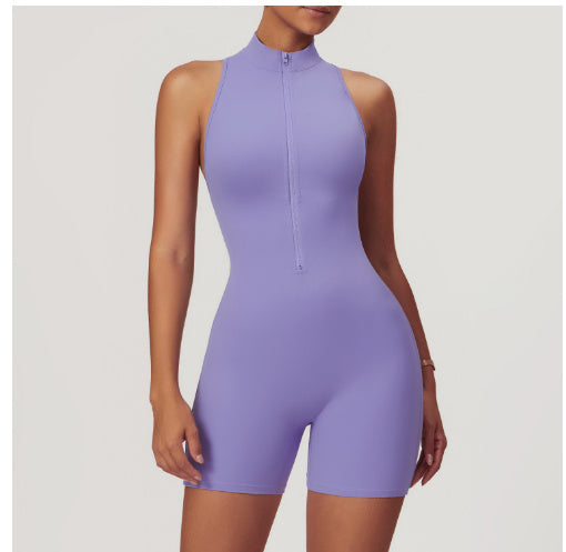 Fitness Yoga Jumpsuit With Zipper Summer Backless Shorts Jumpsuit Bodysuit For Women Clothing