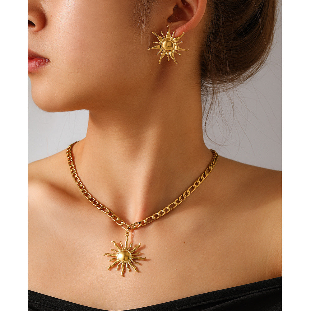 Fashion Sunflower Premium Necklace Earrings Two Piece Set