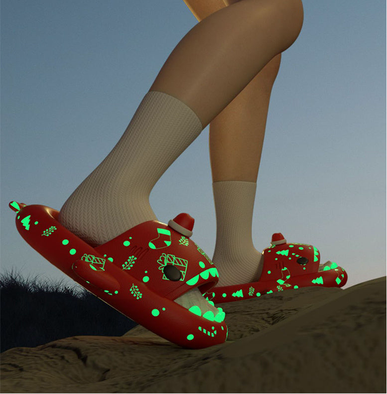 Halloween And Christmas Shoes Ins Luminous Shark Slippers Couple Men Women House Shoes Non-slip Bathroom Slippers Home