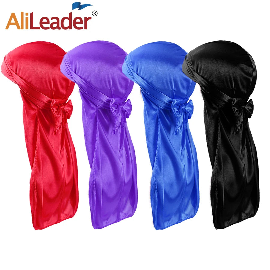 Alileader Bandana Hat Durags For Men Silk Durag For Men With Long Tail And Wide Straps Chemo Cap Pirate Hat Men Hair Accessories