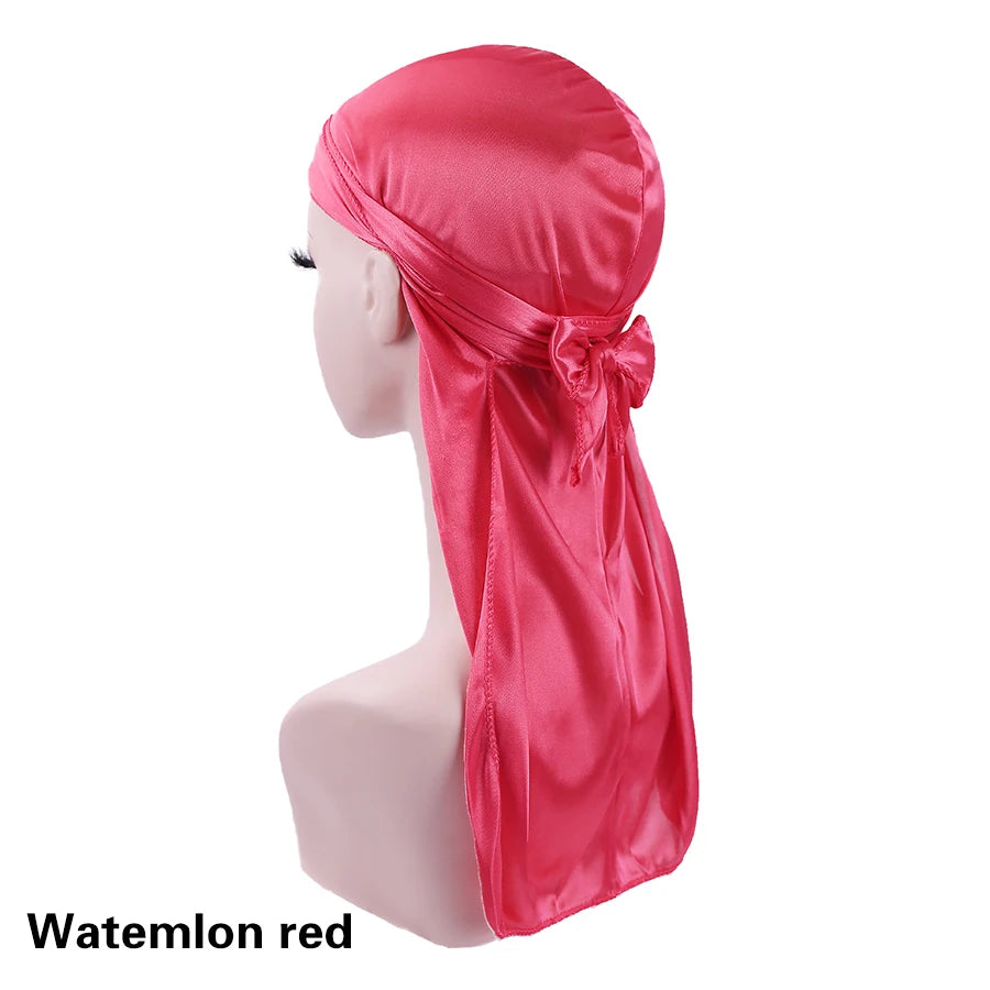 Alileader Bandana Hat Durags For Men Silk Durag For Men With Long Tail And Wide Straps Chemo Cap Pirate Hat Men Hair Accessories