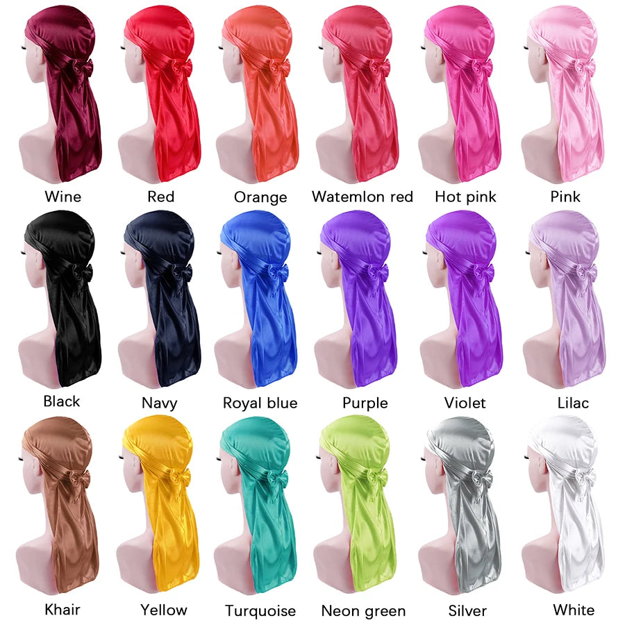 Alileader Bandana Hat Durags For Men Silk Durag For Men With Long Tail And Wide Straps Chemo Cap Pirate Hat Men Hair Accessories