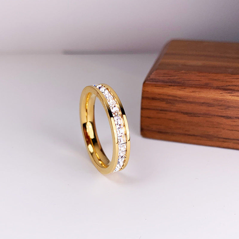 INS Rings Titanium Steel Couple Single And Double Row Diamond Ring