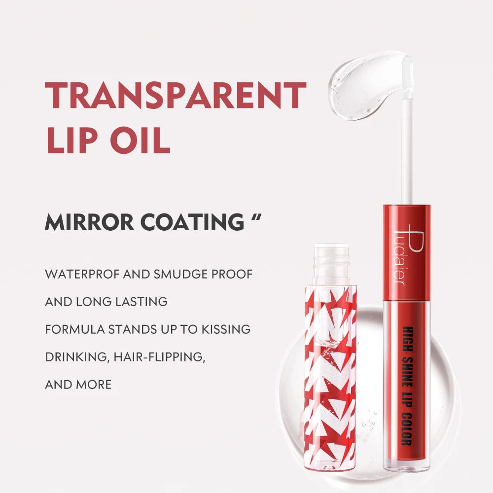 double headed lip gloss，Moisturizing Lip Oil， High gloss lip gloss with transparent lip oil，Rapid film formation