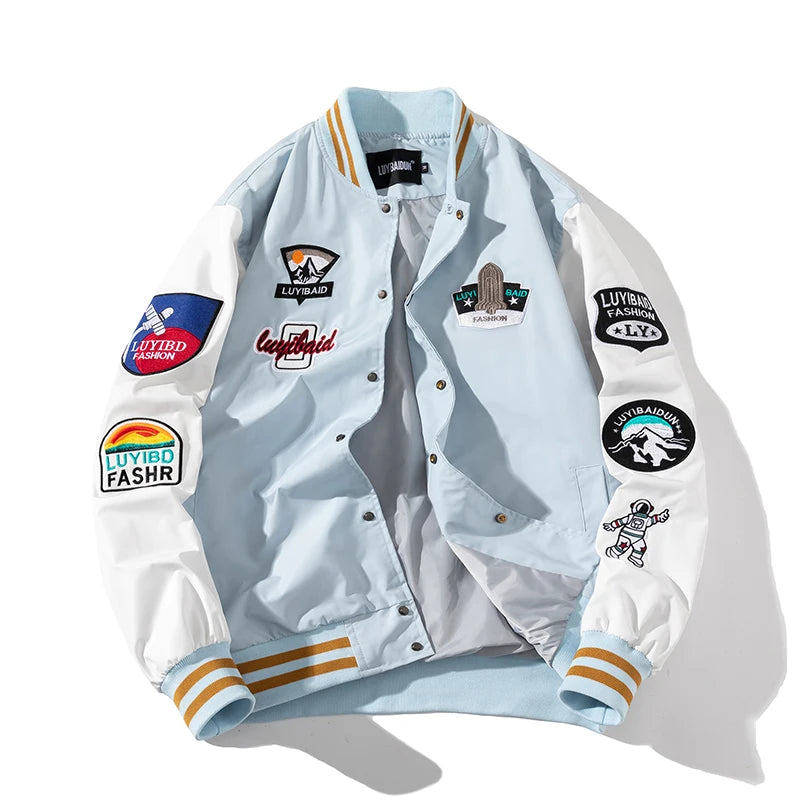 Autumn Winter Varsity Jacket Men Fashion Baseball Jacket Women Embroidery Letter American Coat College Streetwear Button Pink