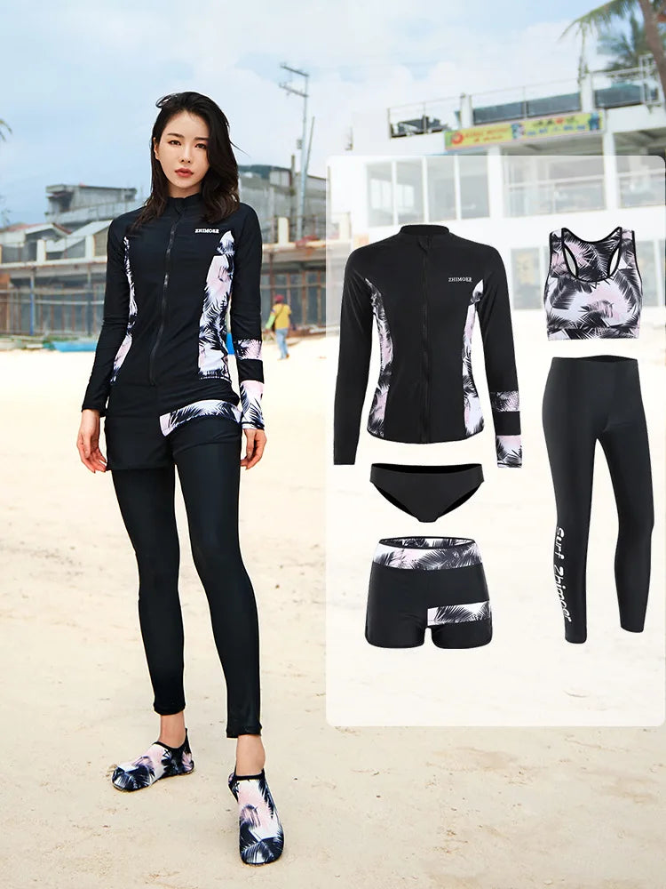 Men Rash Guard Diving Suits  Surfing  Swimwear Long Sleeve Suit Swim Shirt+Trunks+Shorts UV Swimming RashGuard Prevent Jellyfish