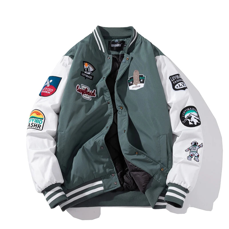 Autumn Winter Varsity Jacket Men Fashion Baseball Jacket Women Embroidery Letter American Coat College Streetwear Button Pink