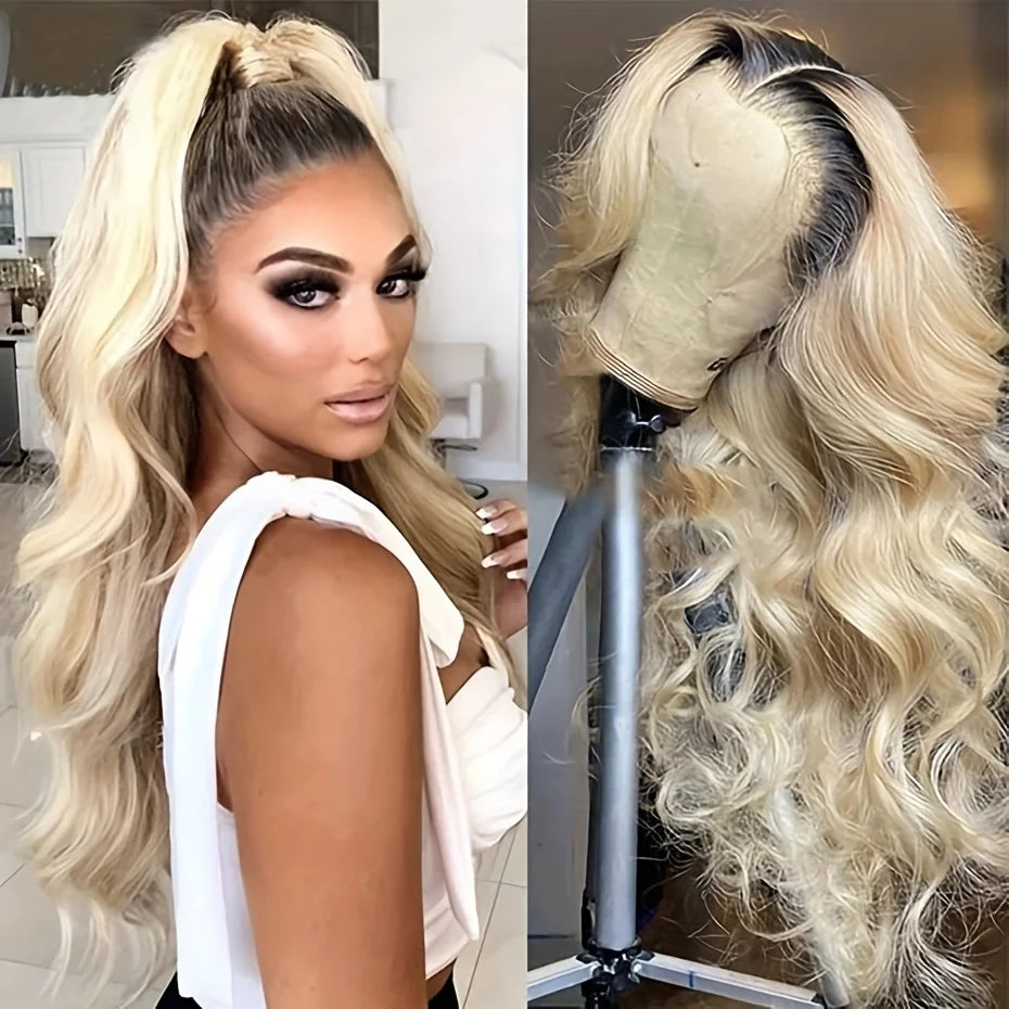 1b613 Blonde Wave13×4 lace Front human hair Wigs Ombre 613 Blonde Wavy Wig  for Women 22 inch for Daily Party Cosplay