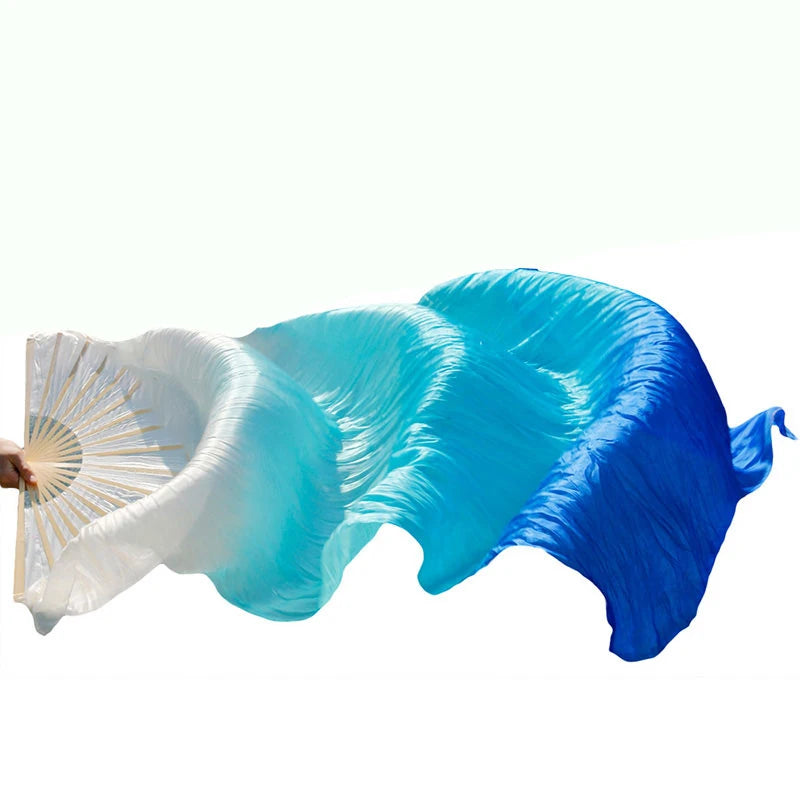 New Belly Dance Imitation Silk Veil Fans Bamboo Ribs Handmade Dyed Gradient Color Dancer Performance Props Fan 1pc/1pair Fans