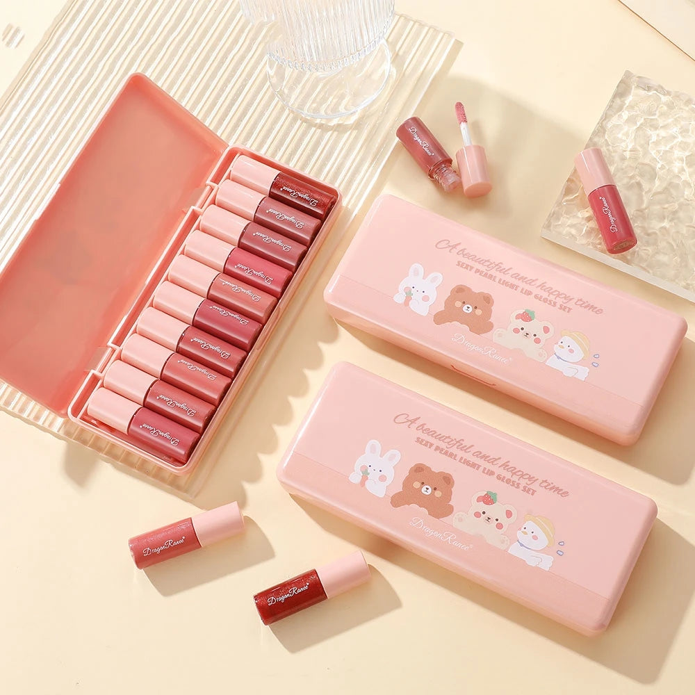 10-Piece Set with Fine Glitter Lip Gloss, Easy-To-Color Lip Glaze, Lipstick, Non-Stick Cup, Non-Fading Lip Gloss, Moisturizing Glitter Lip Gloss, Glass Lip Glitter, Pearlescent Glitter Lip Gloss, Lip Glaze Set