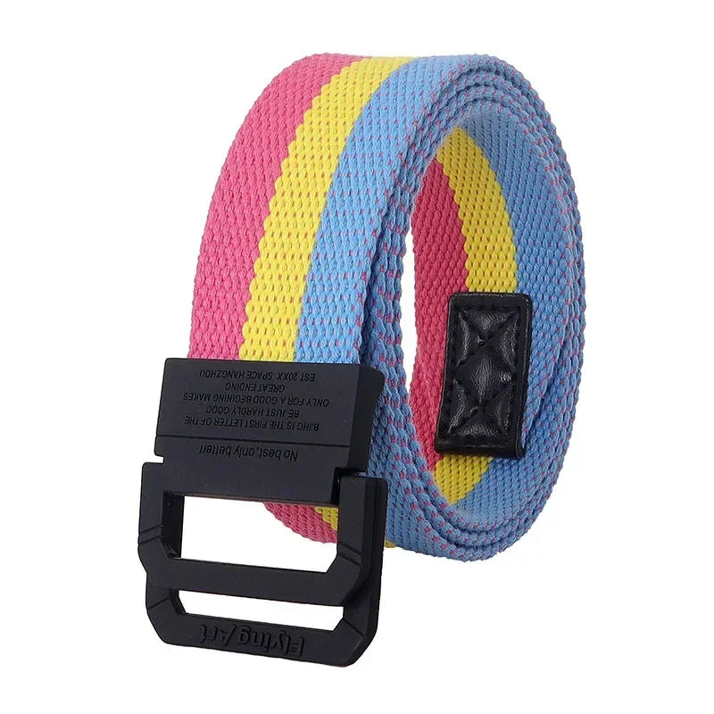 Unisex Canvas Belt Men Stripe Rainbow Metal Double Ring Buckle Jeans  Student - Belt Designer Belt for Women