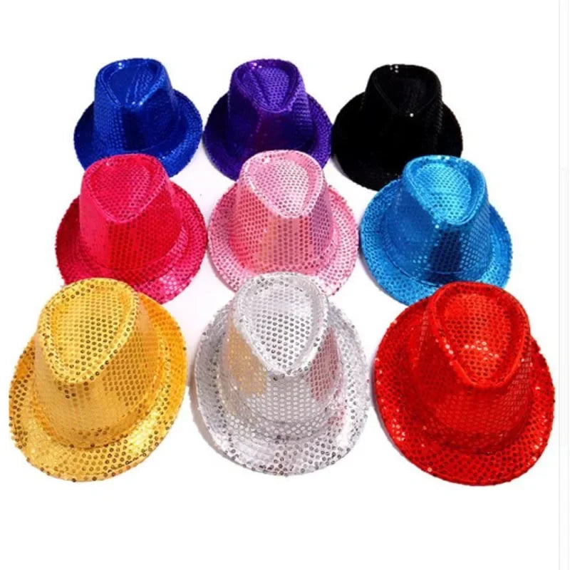 Fashion Boy Girl Men Woman Sequin Hat Bow Tie Gloves Cowboy Birthday Party Cap Jazz Dance Show Props Costume  Wedding Festival
