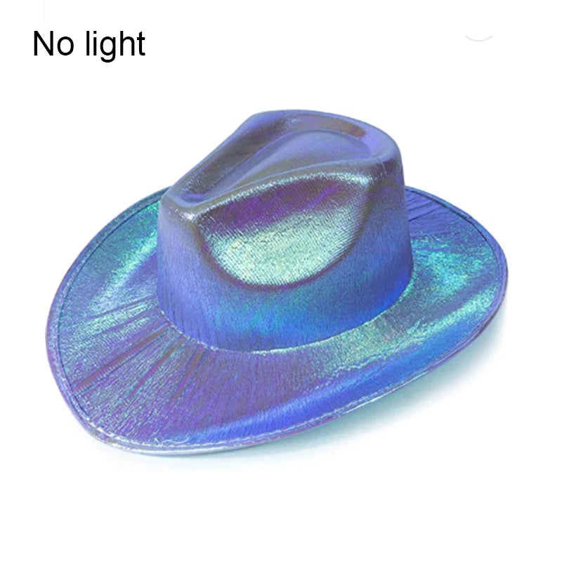 LED Western Cowboy Hat Cowgirl Hat Retro EL Wire Light Brim Jazz Top Hat Bride Cowboy Hat Cosplay Cowboy Costume For Women Men