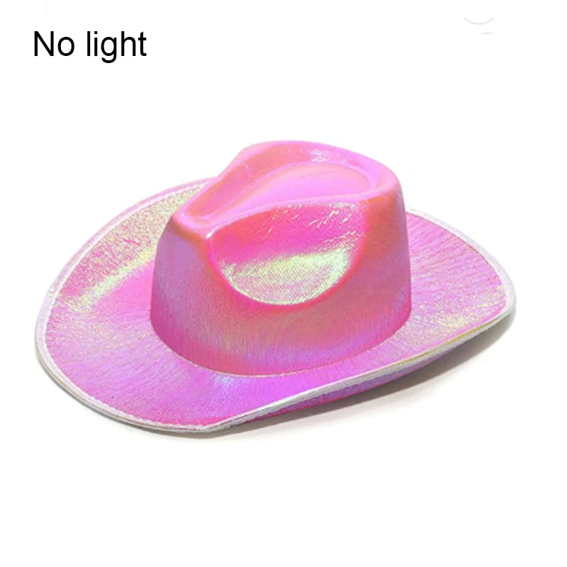 LED Western Cowboy Hat Cowgirl Hat Retro EL Wire Light Brim Jazz Top Hat Bride Cowboy Hat Cosplay Cowboy Costume For Women Men