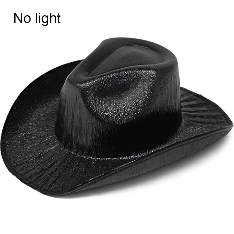 LED Western Cowboy Hat Cowgirl Hat Retro EL Wire Light Brim Jazz Top Hat Bride Cowboy Hat Cosplay Cowboy Costume For Women Men