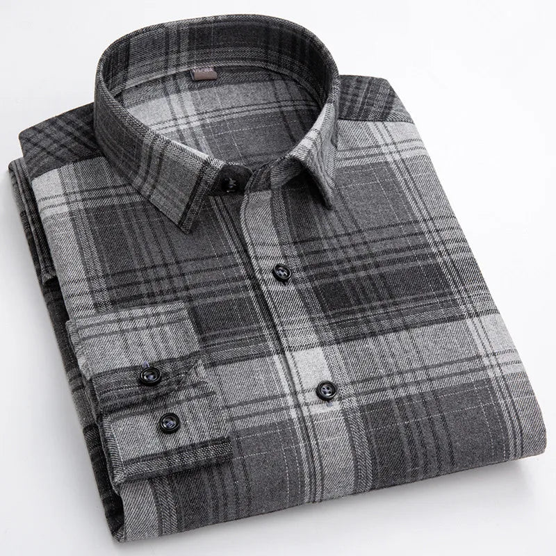 Plaid Shirt 2025 Spring Autumn Fashion 100% Cotton Long Sleeve Flannel Red Checkered Leisure Soft Regular Fit Brushed Male Blous