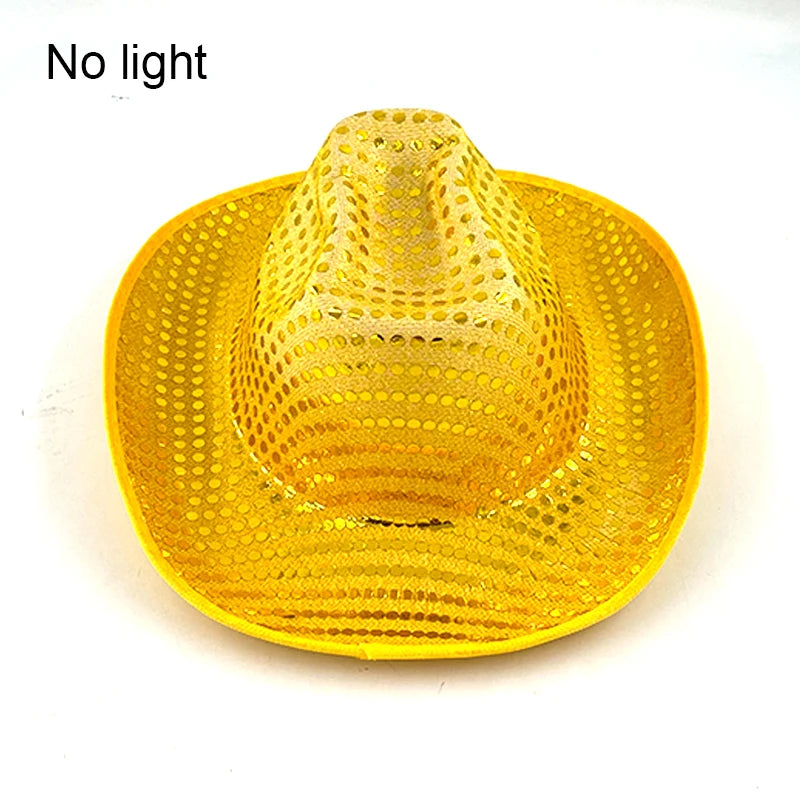 LED Western Cowboy Hat Cowgirl Hat Retro EL Wire Light Brim Jazz Top Hat Bride Cowboy Hat Cosplay Cowboy Costume For Women Men