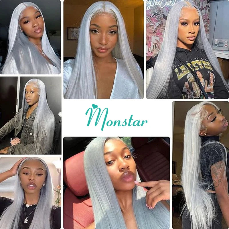13x6 HD Transparent Grey Lace Front Wigs Human Hair Grey Bob Wig Brazilian Bone Straight 613 Blonde Lace Frontal Human Hair Wigs