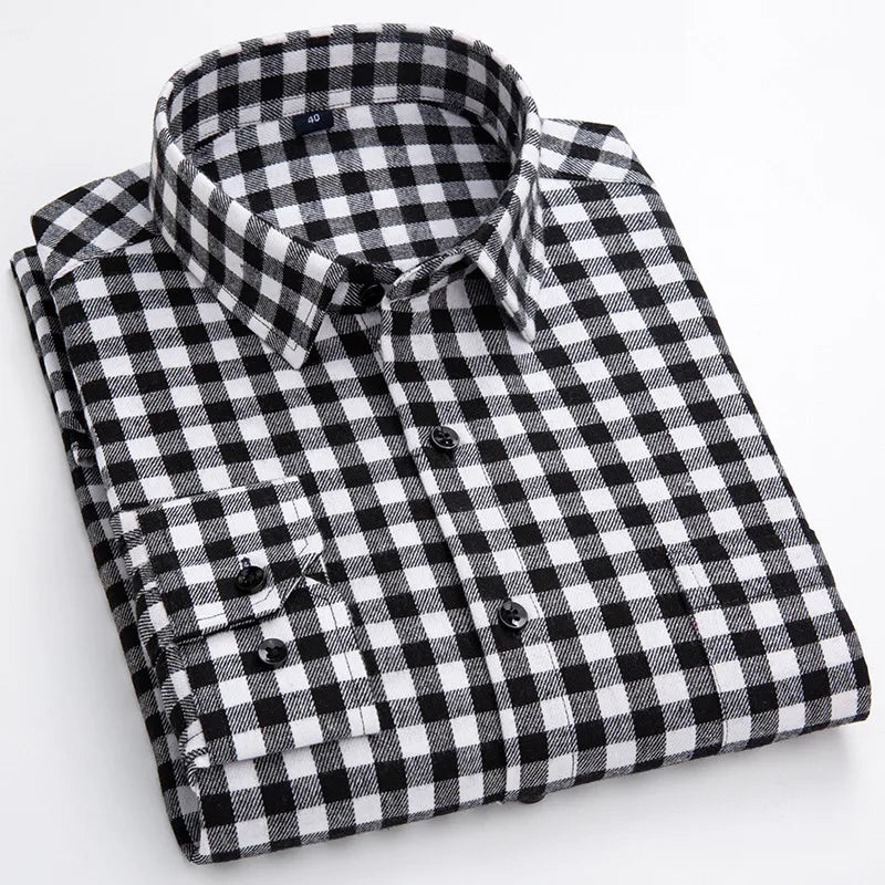 Plaid Shirt 2025 Spring Autumn Fashion 100% Cotton Long Sleeve Flannel Red Checkered Leisure Soft Regular Fit Brushed Male Blous