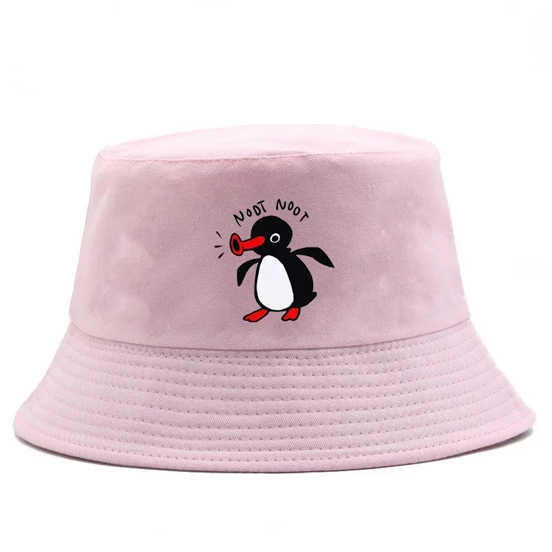 Summer Penguin Bucket Hat Reversible Bob Men Women Cotton Travel Beach Fisherman Hat Outdoor Sports Pull Up Bob Panama Sun Hat