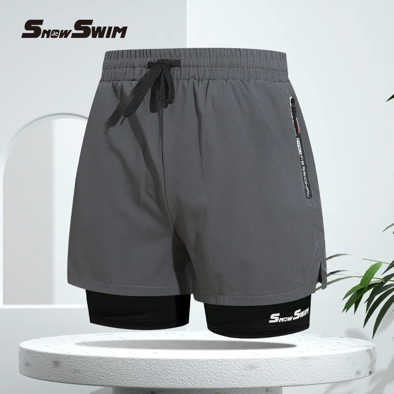 Men's Double-layer Swim Trunks Flat Angle Adult Quick-drying Anti-embarrassment Swim Trunks Beach Pants Spa Swimming Kit