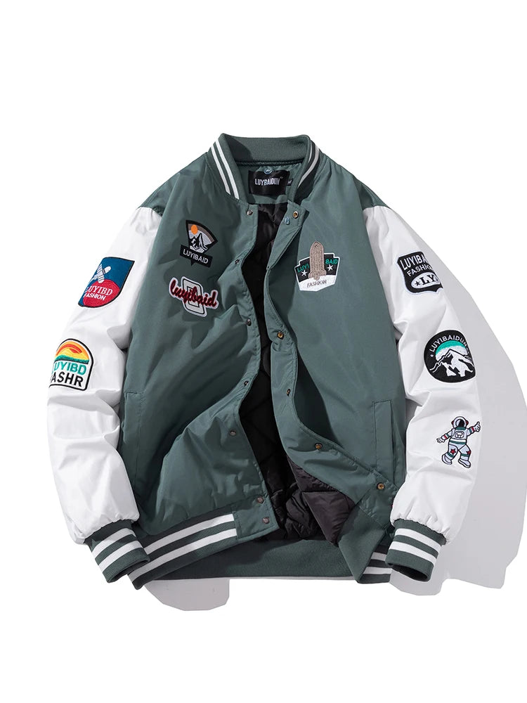 Autumn Winter Varsity Jacket Men Fashion Baseball Jacket Women Embroidery Letter American Coat College Streetwear Button Pink