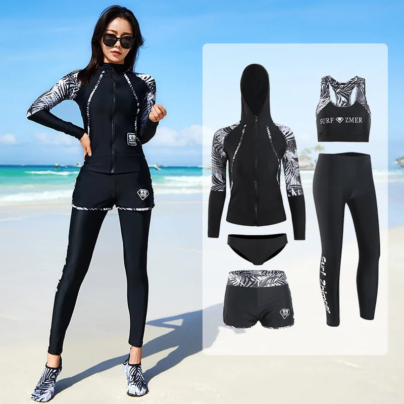 Men Rash Guard Diving Suits  Surfing  Swimwear Long Sleeve Suit Swim Shirt+Trunks+Shorts UV Swimming RashGuard Prevent Jellyfish