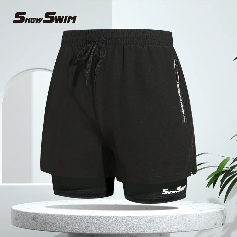 Men's Double-layer Swim Trunks Flat Angle Adult Quick-drying Anti-embarrassment Swim Trunks Beach Pants Spa Swimming Kit